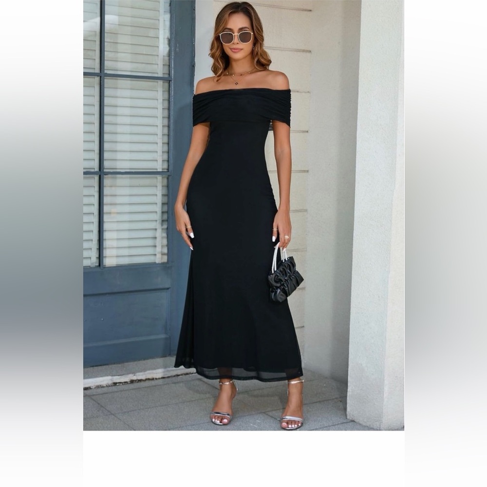 KUTUMAI OffShoulder BodyconMaxi LongDress MeshRuched ElegantFormal weddingGuest